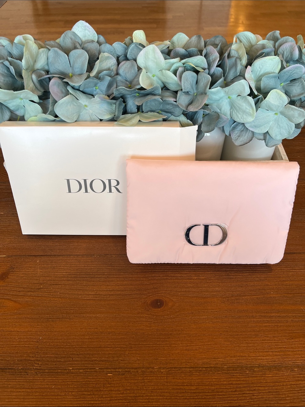 NWT Dior Pink Puffer Cosmetic Bag with Satin Finish and CD Logo